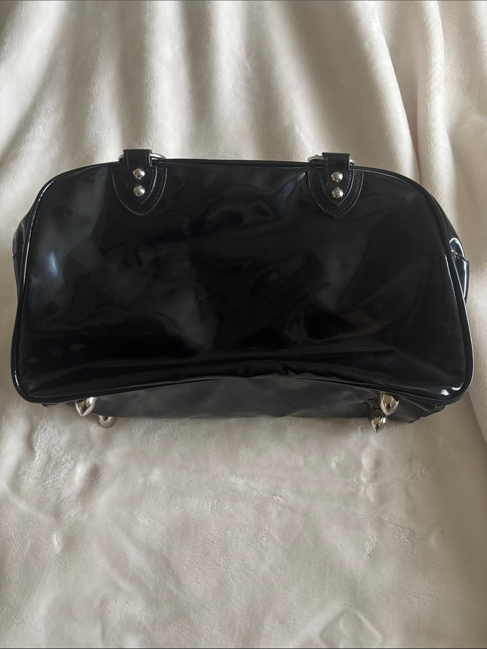Lux de Ville Rockabilly Black Patent Satchel with Leopard Accent - Picture 3 of 4
